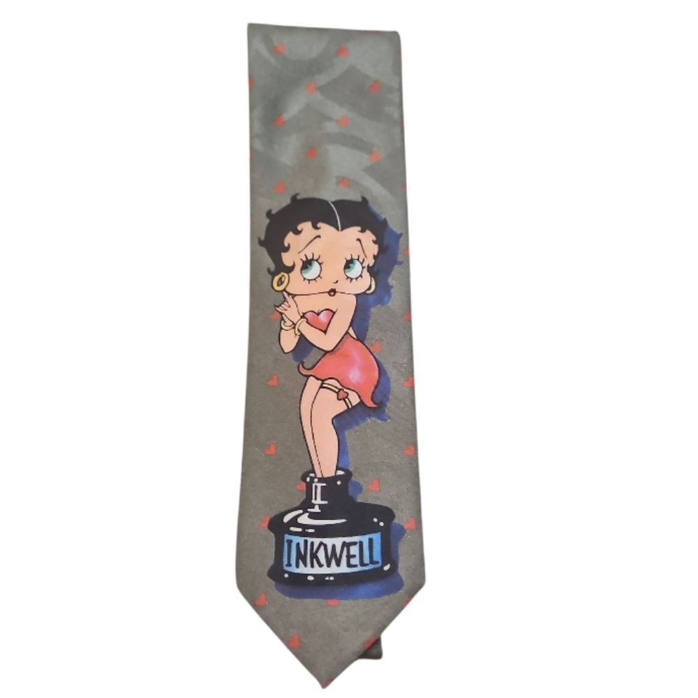 Ralph Marlin - BETTY BOOP Gray Tie with Red Heart Pattern